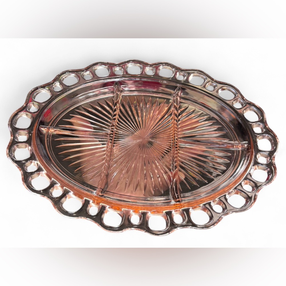 VINTAGE PINK DEPRESSION GLASS SERVING DISH